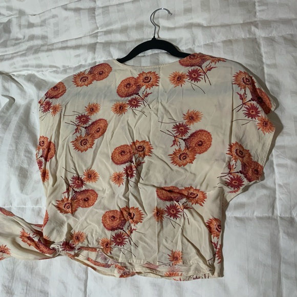 Madewell Cream Orange Sash Tie Wrap Top Dutch Dandelion Print - Picture 8 of 9